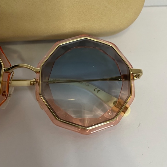 HP! 💕NWT Chloe’ pink large round scalloped edged blue lens gold sunglasses! - Picture 11 of 12